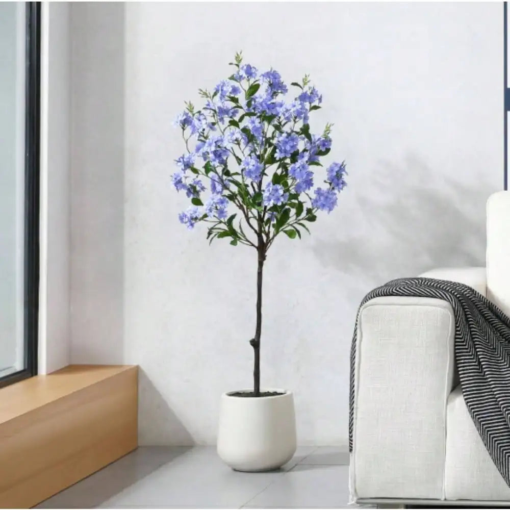 Blue Snowflake Tree with Oval White Pot