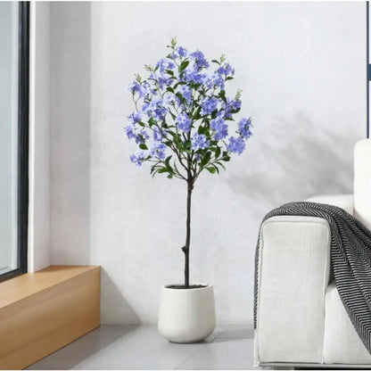 Blue Snowflake Tree with Oval White Pot