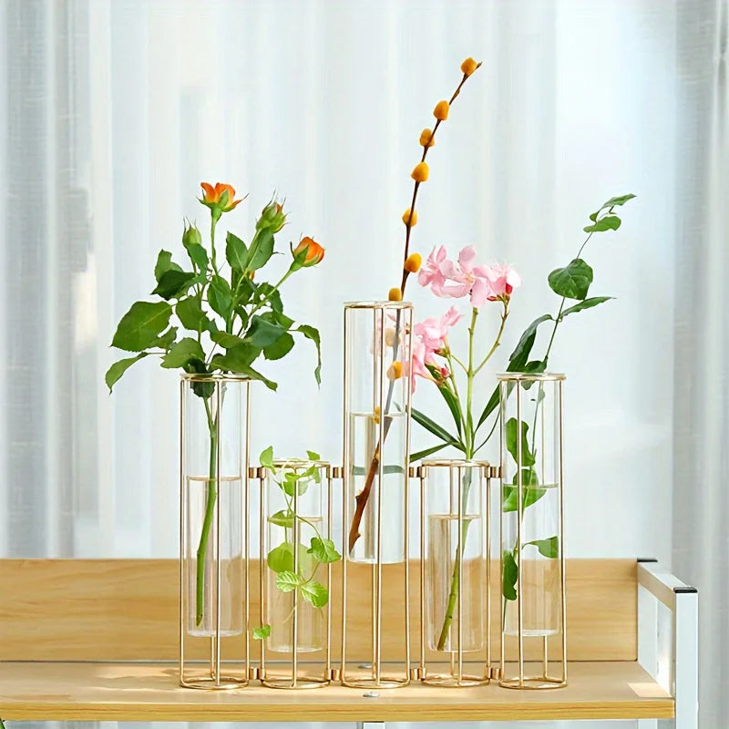 Test Tube Vase with 5 Test Tubes, Metal Stand