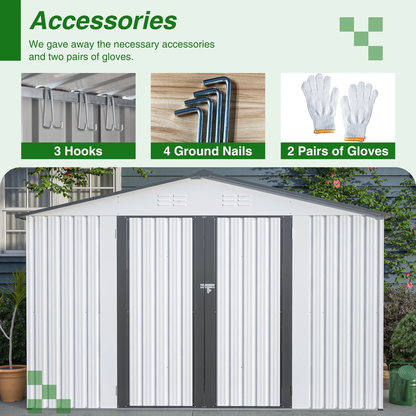 10X8 FT Storage Shed, All Weather with Lockable Doors