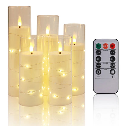 Flickering Flameless LED Pillar Candle Lights Embedded Star String
