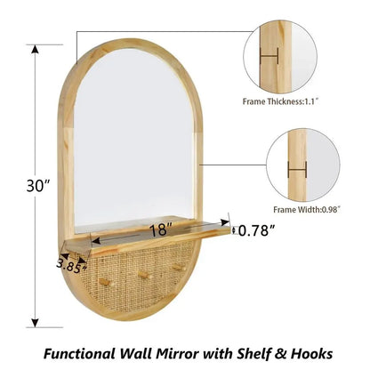Mirror with Hooks, Removable Shelf