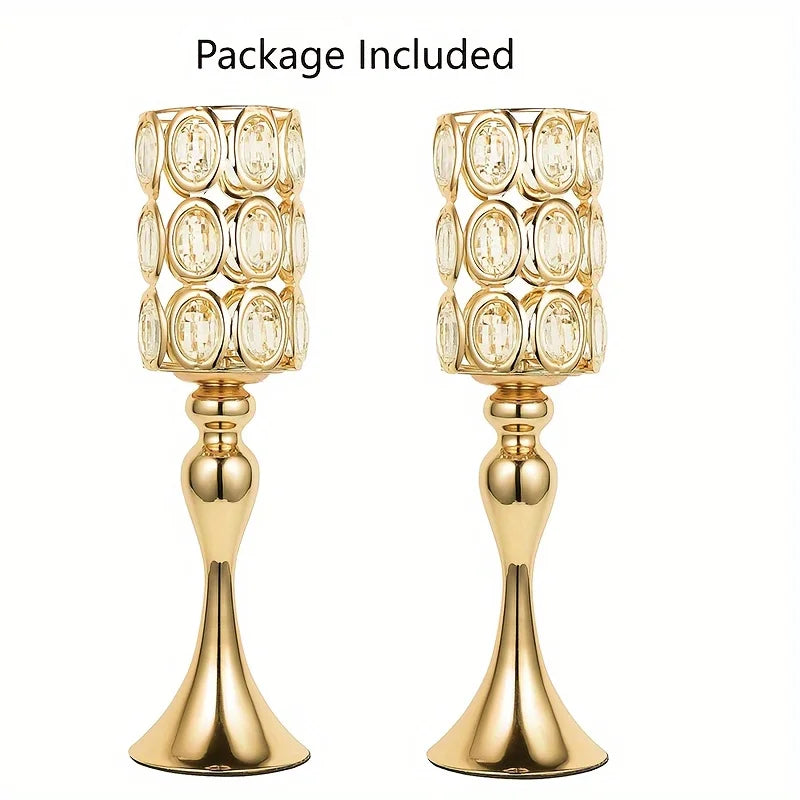 2 Gold Vases, 18-Inch High Metal Flower Stand