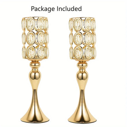 2 Gold Vases, 18-Inch High Metal Flower Stand
