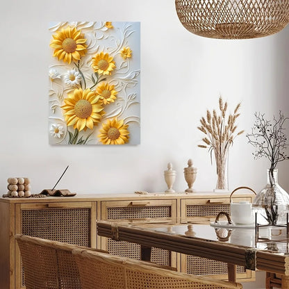 3D relief sunflower canvas art with wood frame