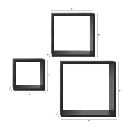 Modern Black Wood Cube Shelf Set