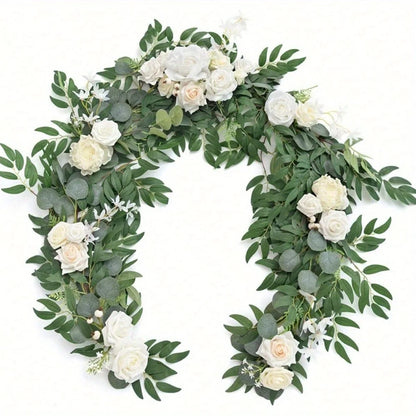 5.9ft Eucalyptus Willow Leaf Garland with Flowers