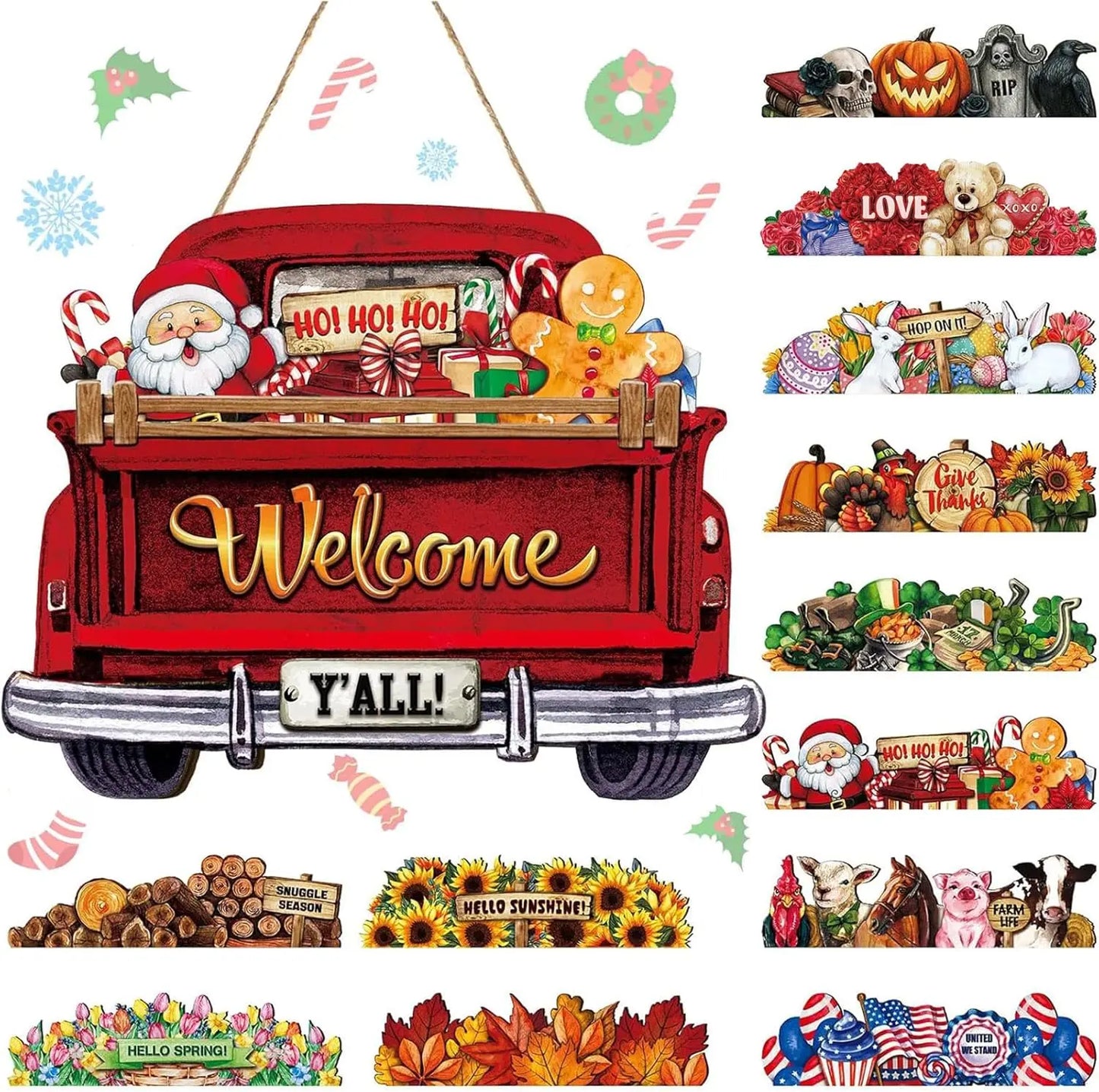 Interchangeable Welcome Sign with 12 Holiday Icons