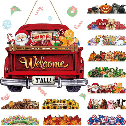 Interchangeable Welcome Sign with 12 Holiday Icons