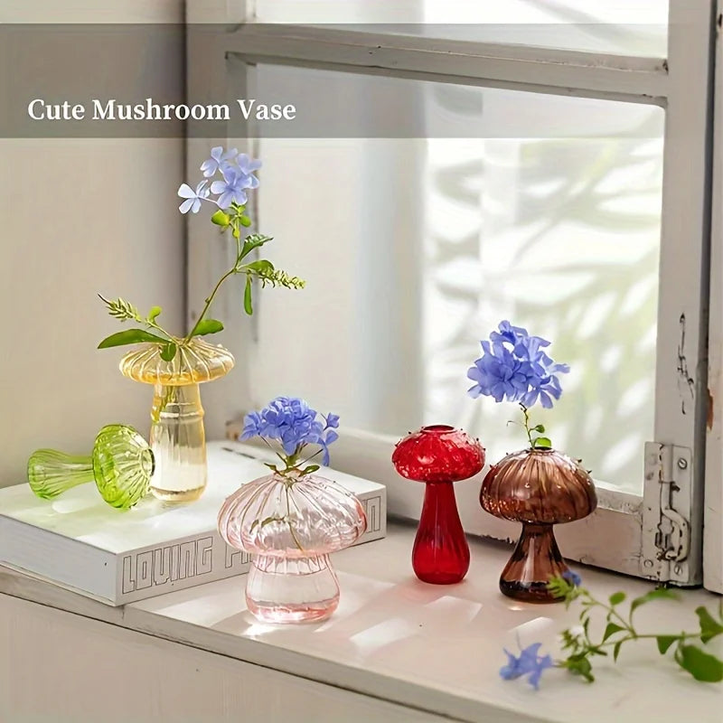 Set of 5 Mushroom Glass Vases