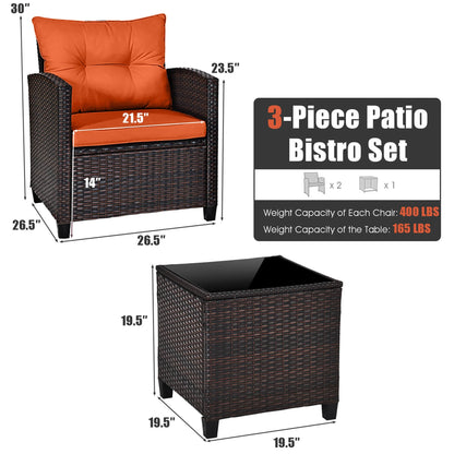 3 PCS Patio Rattan Furniture Set