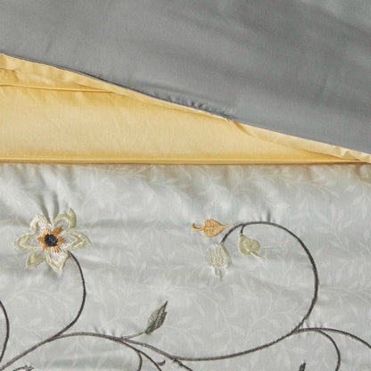 Embroidered 7 Piece Comforter Set Yellow Queen