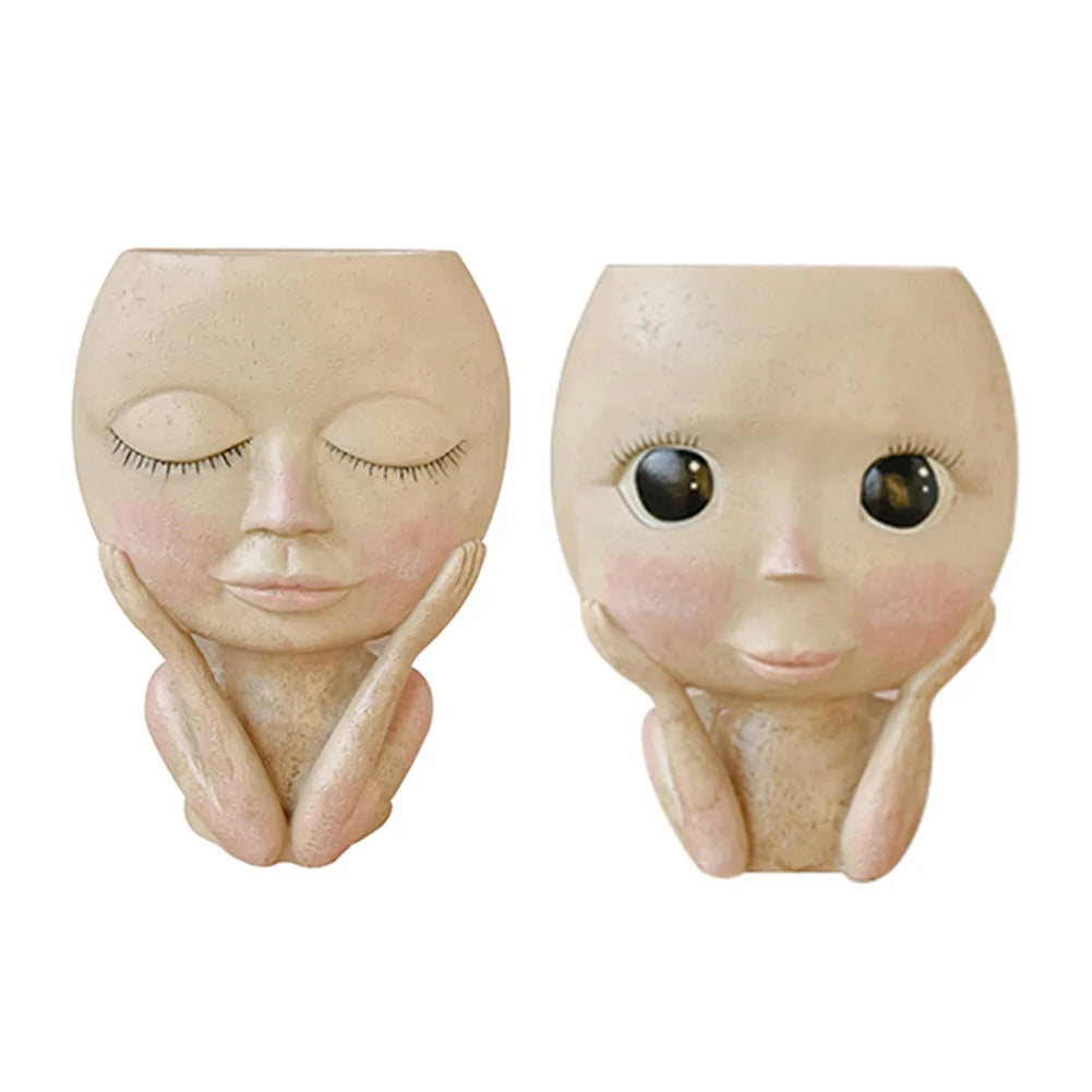 Girls Face Head Flower Pot