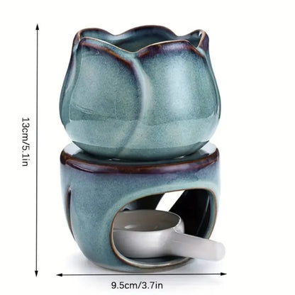 Tulip-Shaped Ceramic Aromatherapy Diffuser & Candle Holder Set