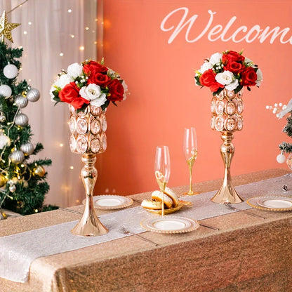 2 Gold Vases, 18-Inch High Metal Flower Stand