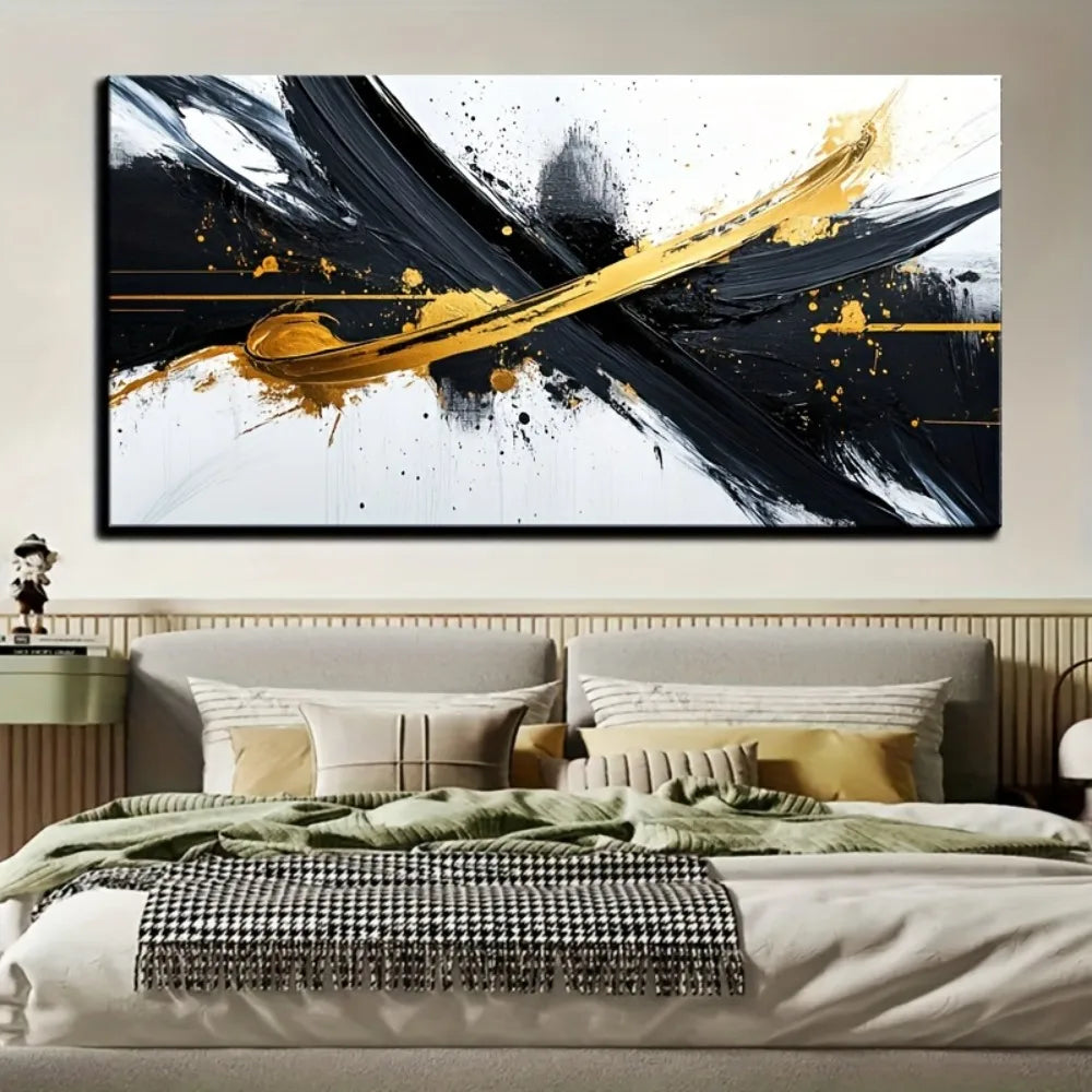 Framed black and white abstract canvas mural