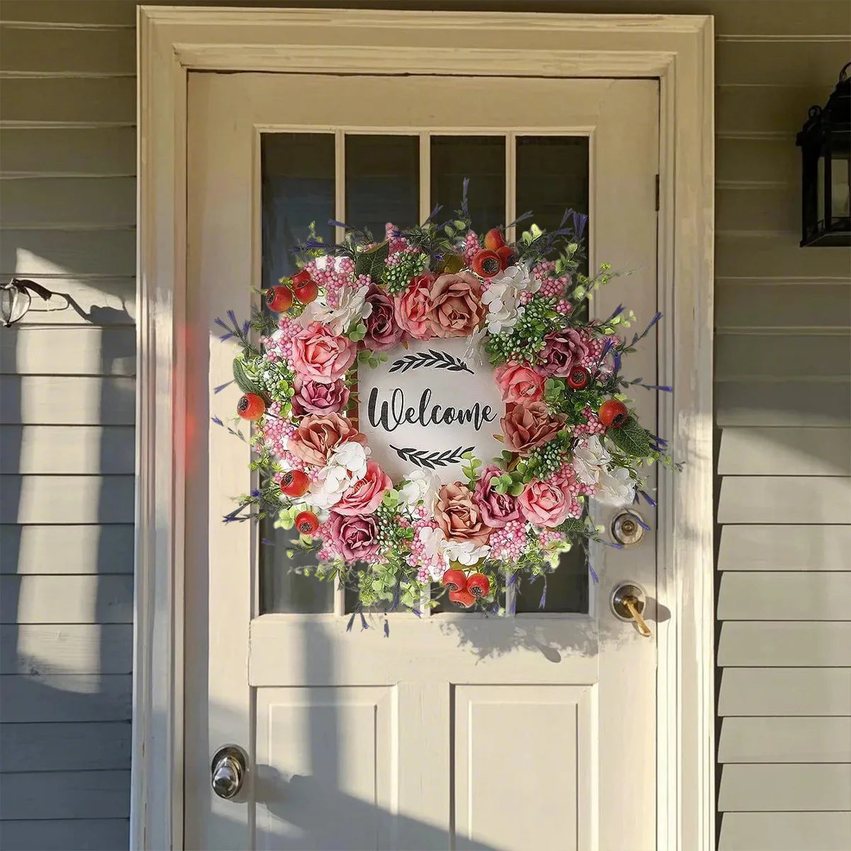 Welcome Sign Wreath for Front Door, 17.7"