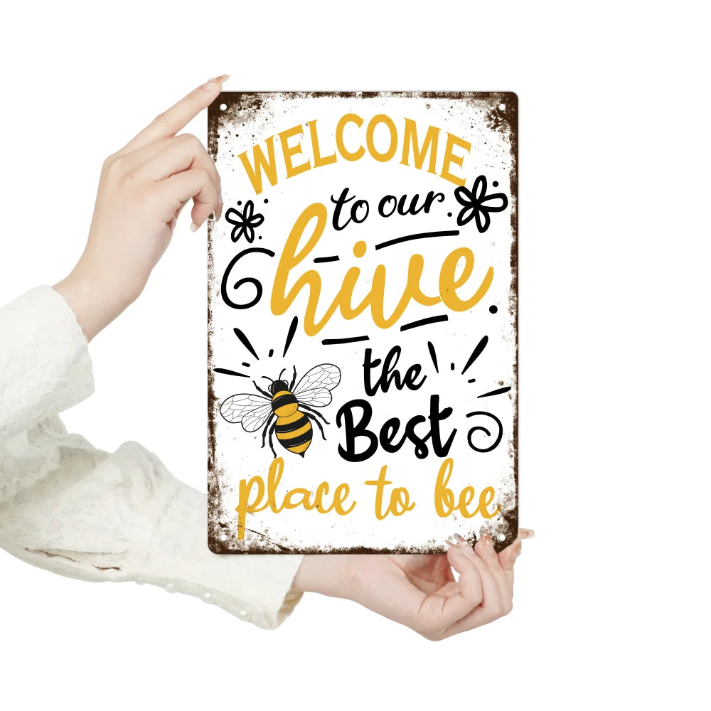 Tin Plaque Painting - Retro Bee Decor