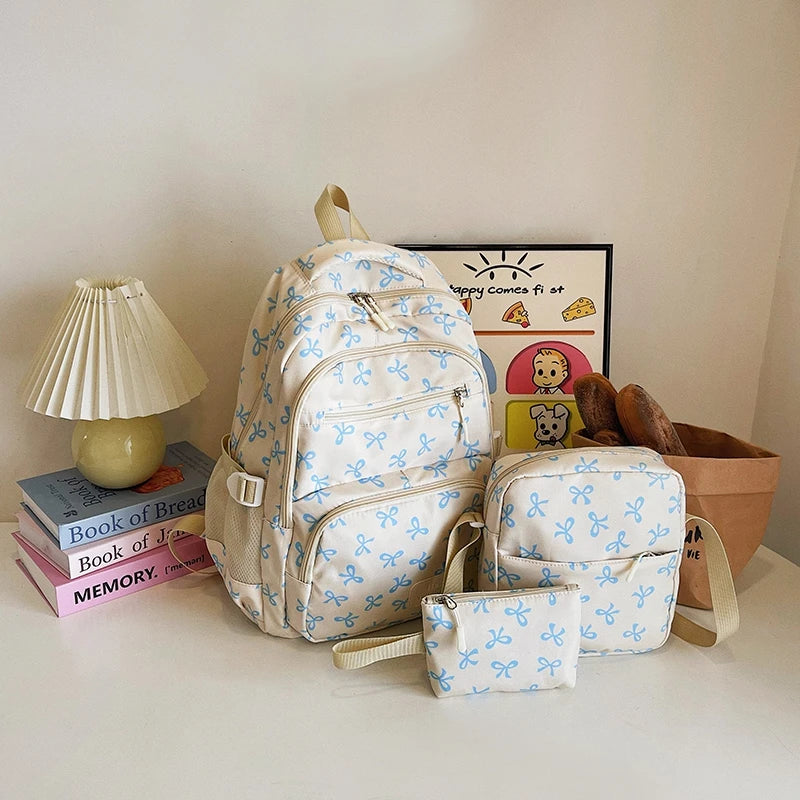 3Pcs/Set Print Backpack with Crossbody Bag and Small Purse