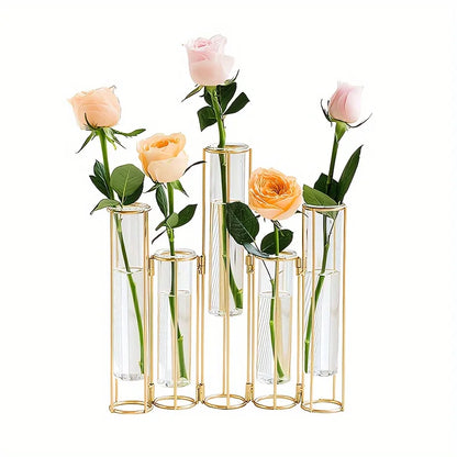 Test Tube Vase with 5 Test Tubes, Metal Stand