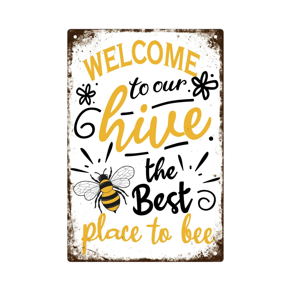 Tin Plaque Painting - Retro Bee Decor