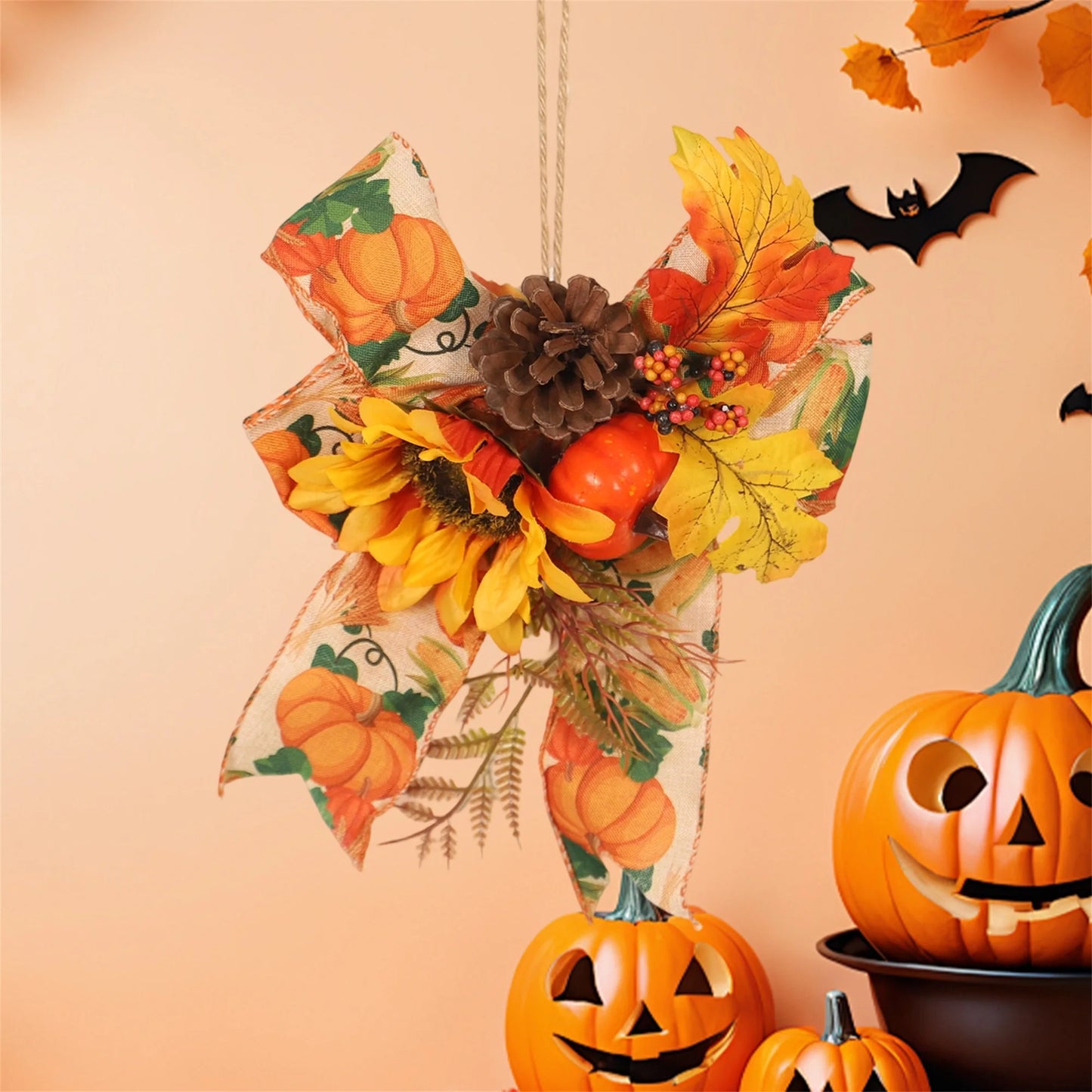 Pumpkin Maple Leaves Door Hanger for Home Holiday Fall Party Decor