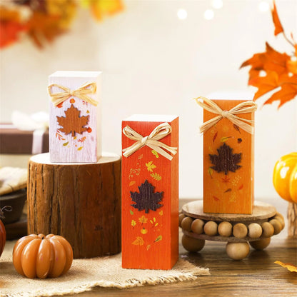 Rustic Autumn Tabletop Decor Set with Wooden Standing Blocks