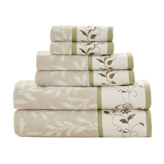 Embroidered Cotton Jacquard 6 Piece Towel Set