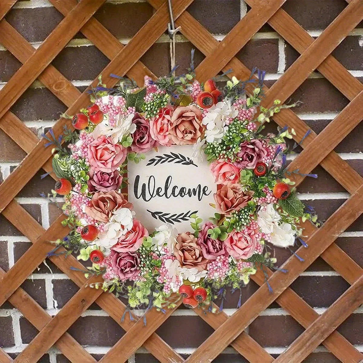 Welcome Sign Wreath for Front Door, 17.7"