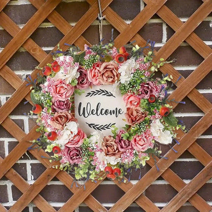 Welcome Sign Wreath for Front Door, 17.7"