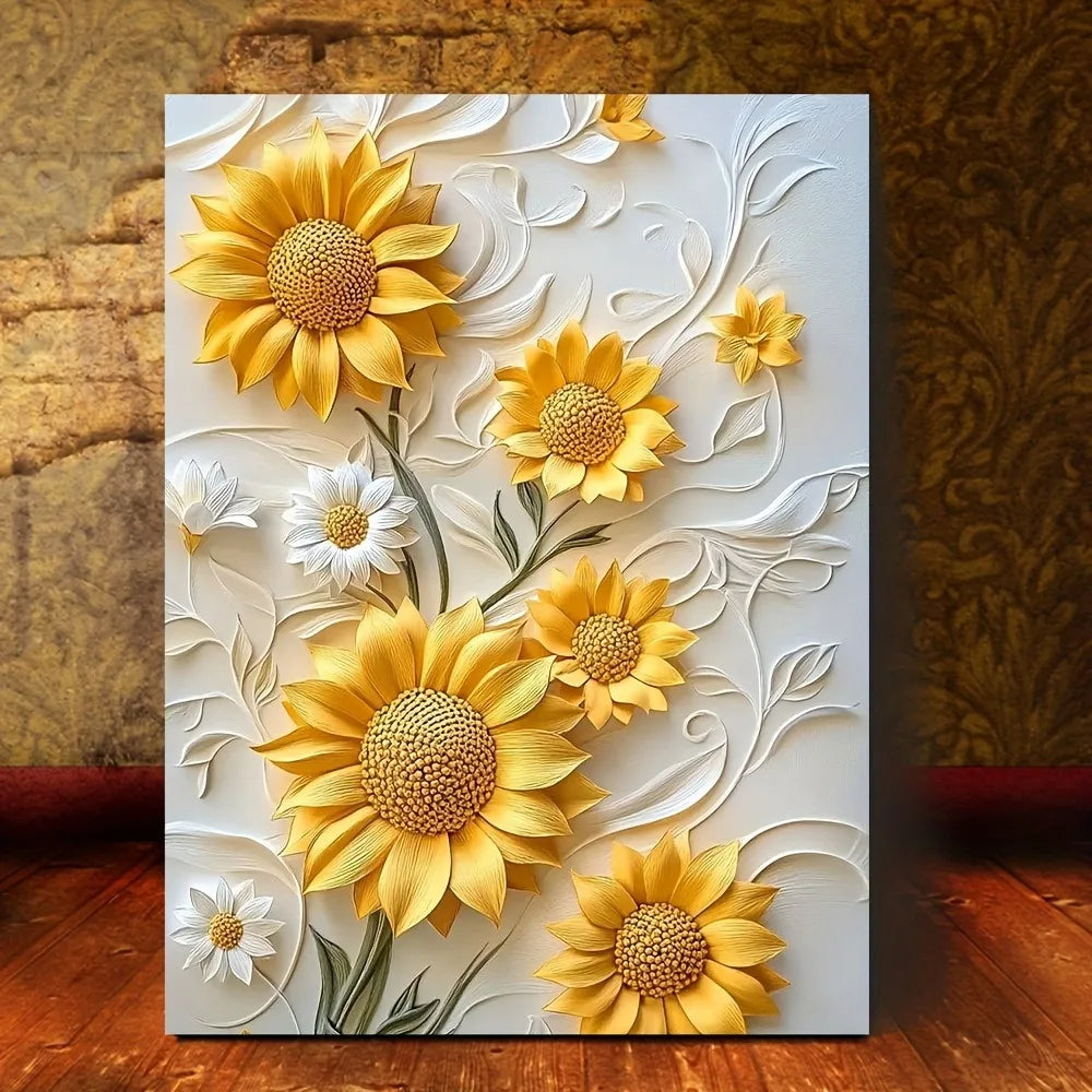 3D relief sunflower canvas art with wood frame