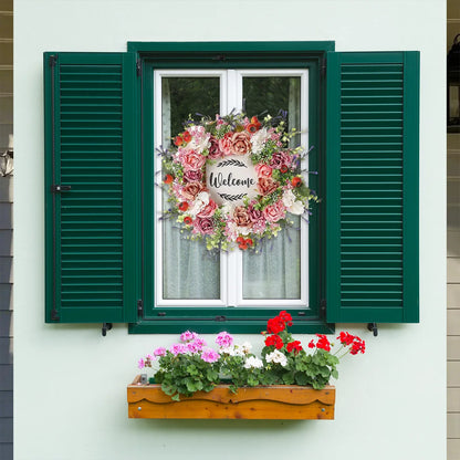 Welcome Sign Wreath for Front Door, 17.7"