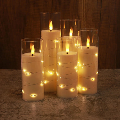 Flickering Flameless LED Pillar Candle Lights Embedded Star String