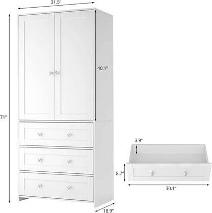 Armoire Wardrobe Closet with Drawers and Mirror