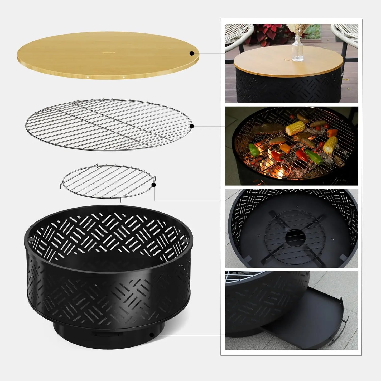 26" Wood Burning Fire Pit with Grill & Lid