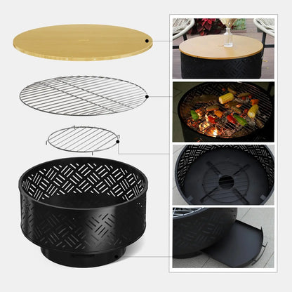 26" Wood Burning Fire Pit with Grill & Lid