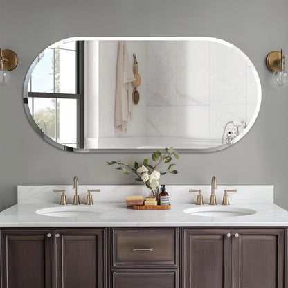 Oval Frameless Mirror - Beveled Polished Wall Mirror