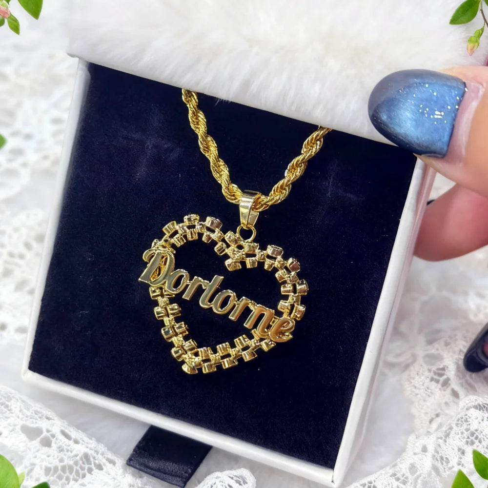 Custom Name Heart Frame Necklace