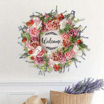Welcome Sign Wreath for Front Door, 17.7"