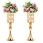 2 Gold Vases, 18-Inch High Metal Flower Stand