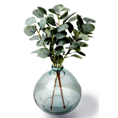 12 Inch Artificial Eucalyptus Plant in Hand-Blown Glass Vase