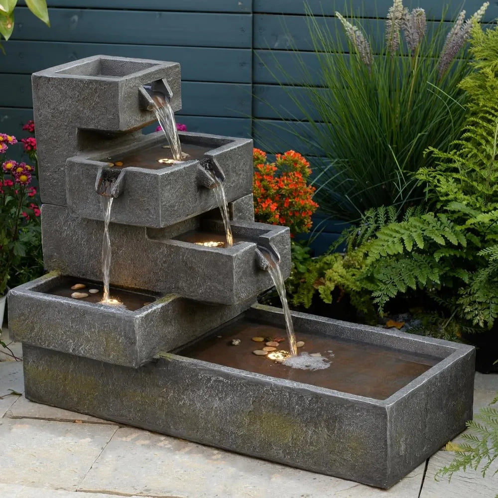 Tiered Waterfall Fountain Outdoor Garden LED